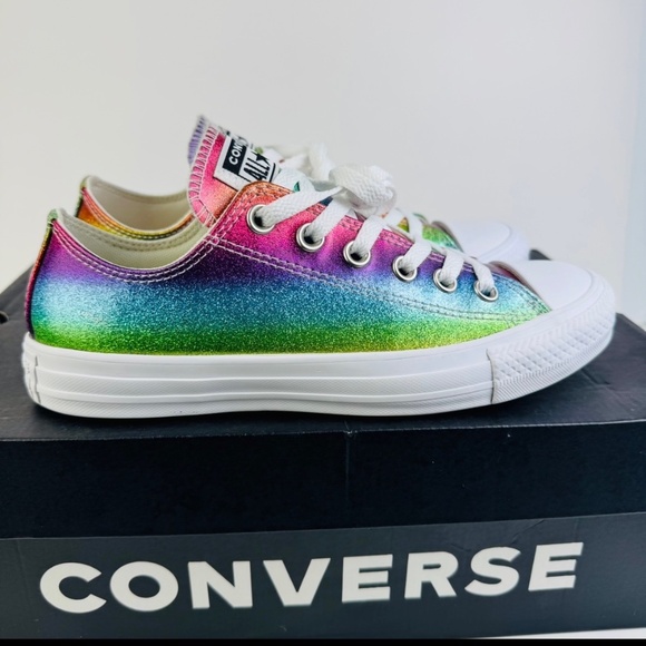 Converse Iridescent Rainbow All Star Low Top Sneakers 167253C Women's Size 7 - Picture 3 of 11